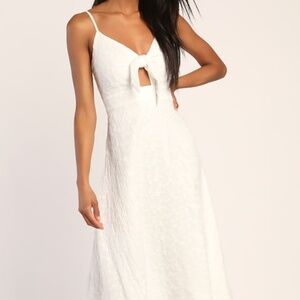 Lulus Seamlessly Sweet White Eyelet Embroidery Tie-front Midi Dress - Size S